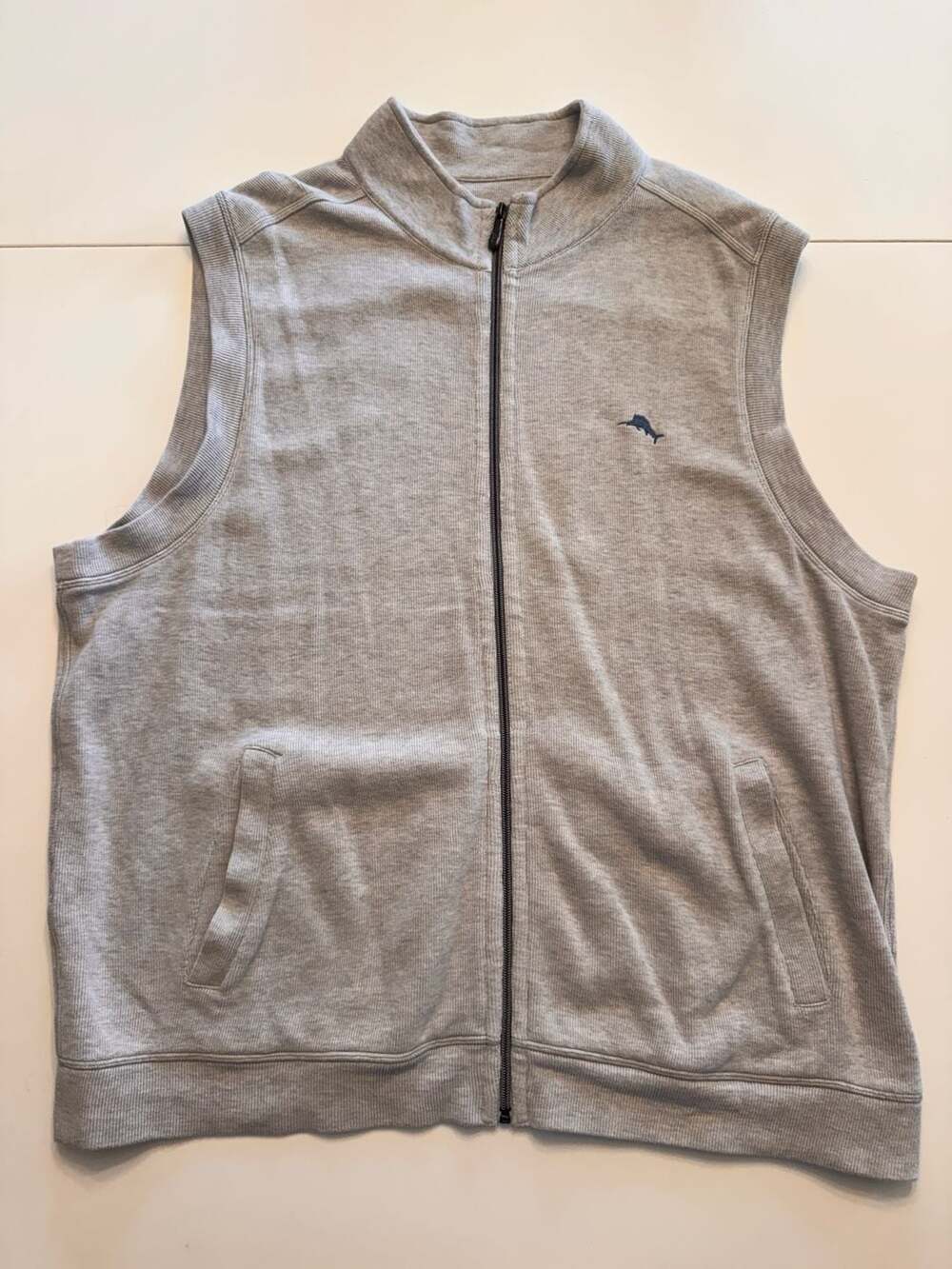 Tommy Bahama Full Zip Ribbed Knit Vest Gray Size XL